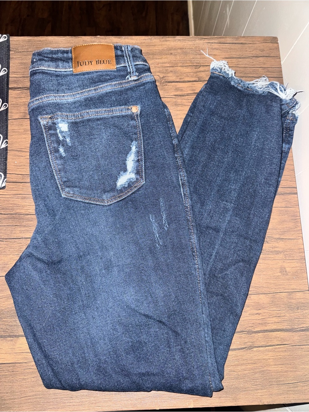 Judy Blue Indigo Straight Leg Jeans with Frayed Hem